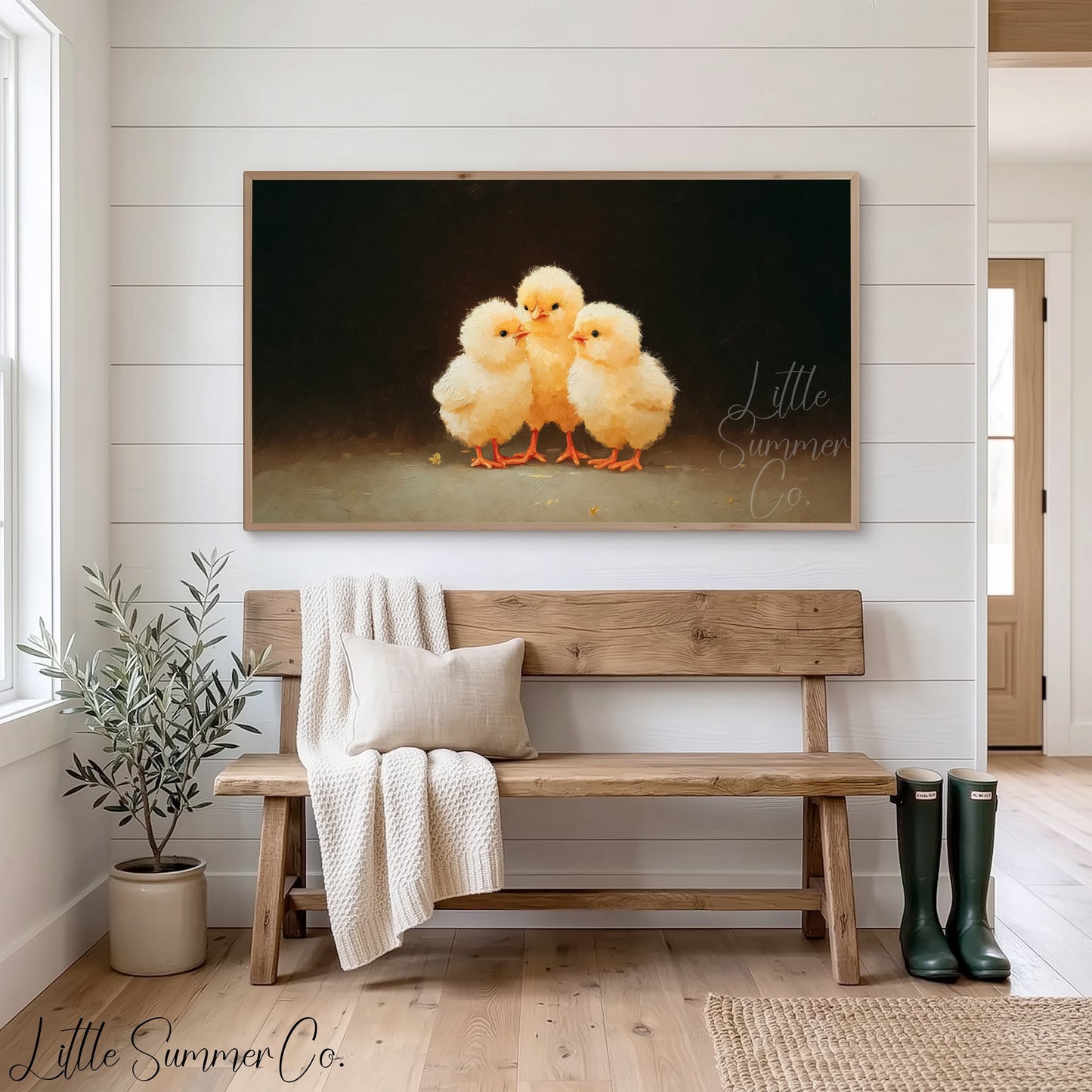 Huddled Baby Chicks Frame TV Art displayed on a TV