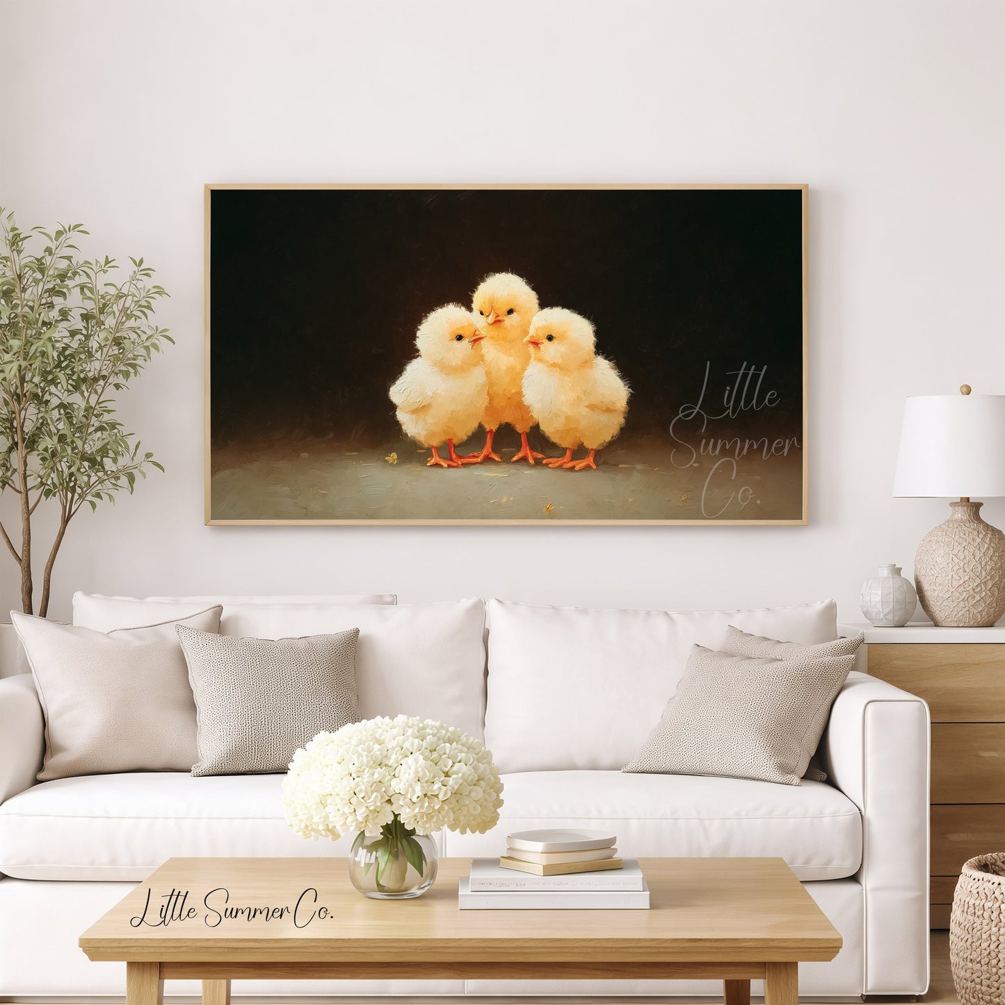 Huddled Baby Chicks Frame TV Art displayed on a TV