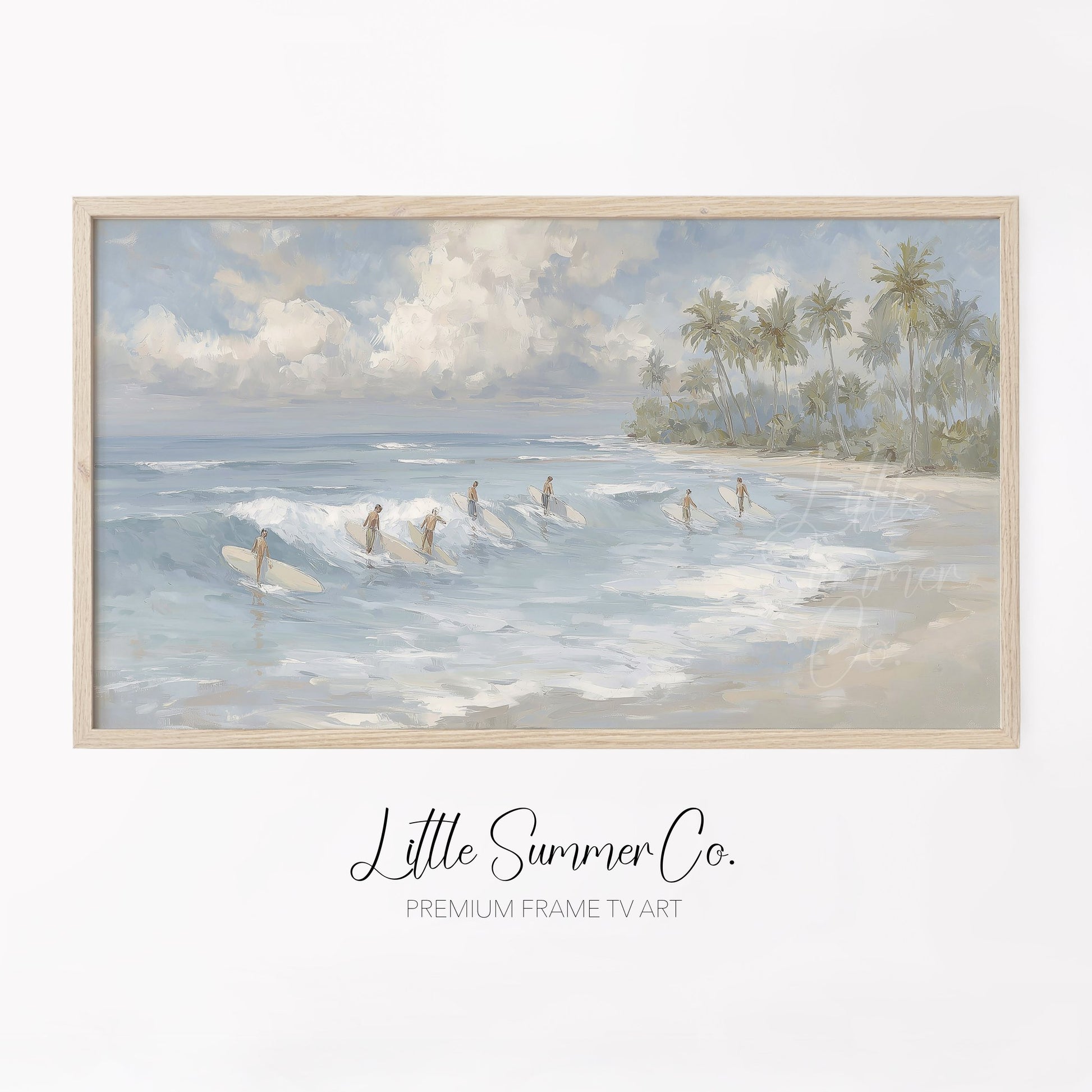 Beach Surfers Frame TV Art displayed on a TV