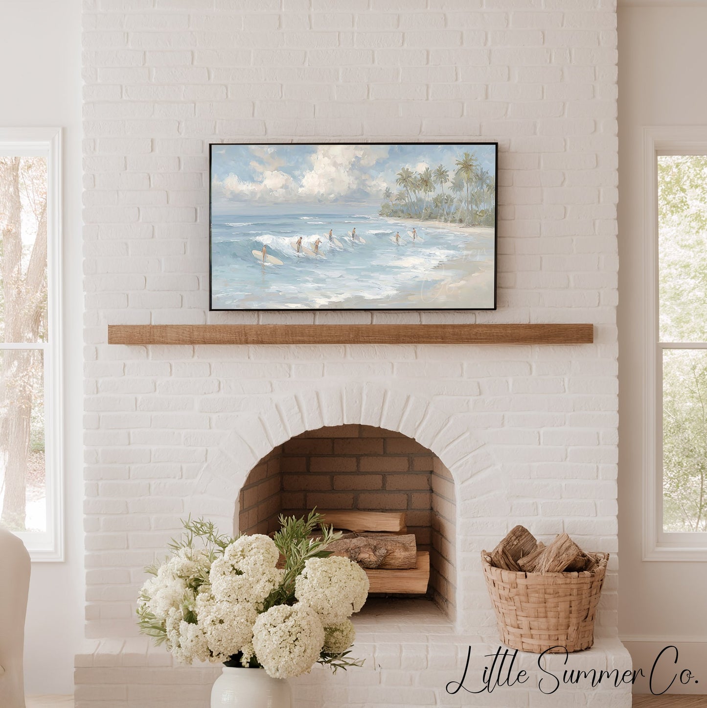 Beach Surfers Frame TV Art displayed on a TV