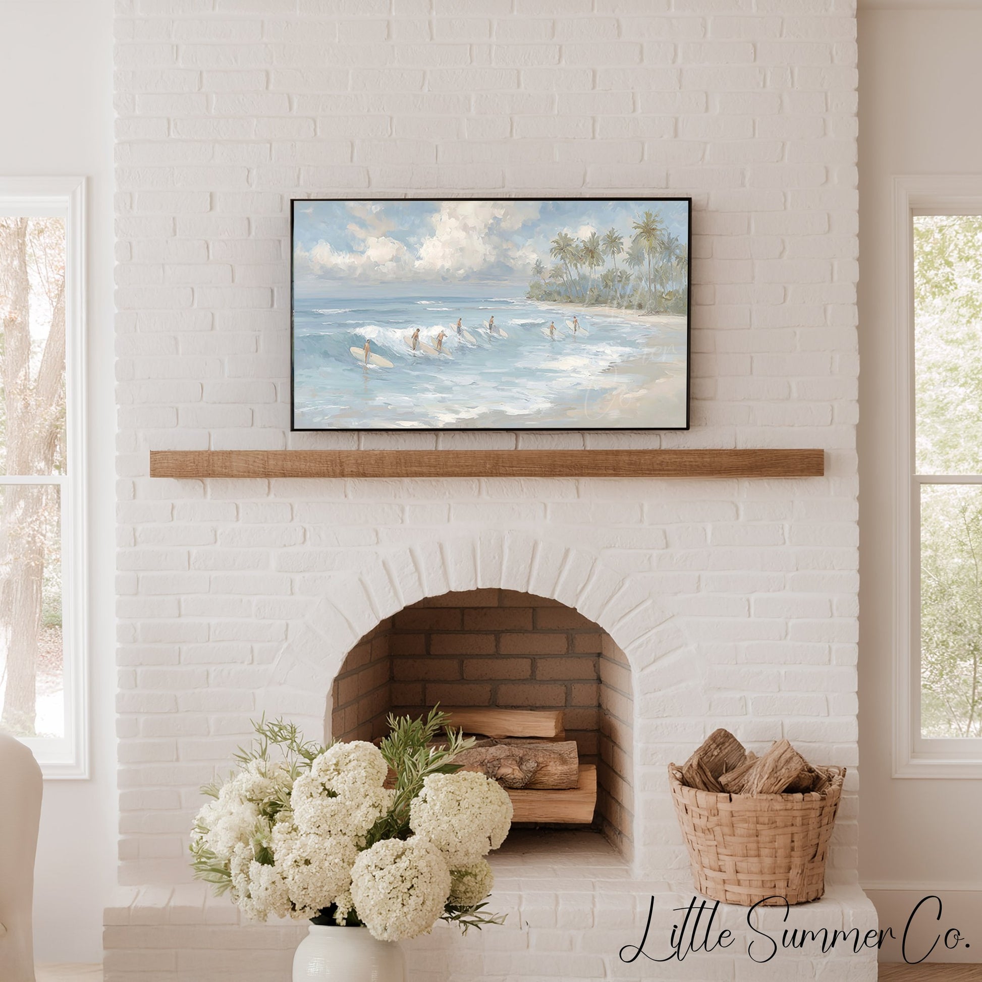 Beach Surfers Frame TV Art displayed on a TV