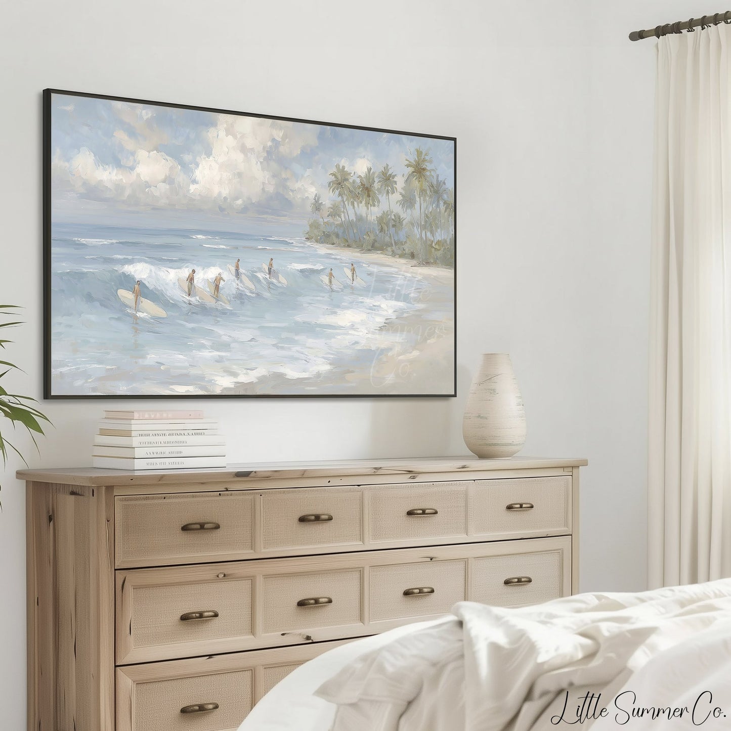Beach Surfers Frame TV Art displayed on a TV
