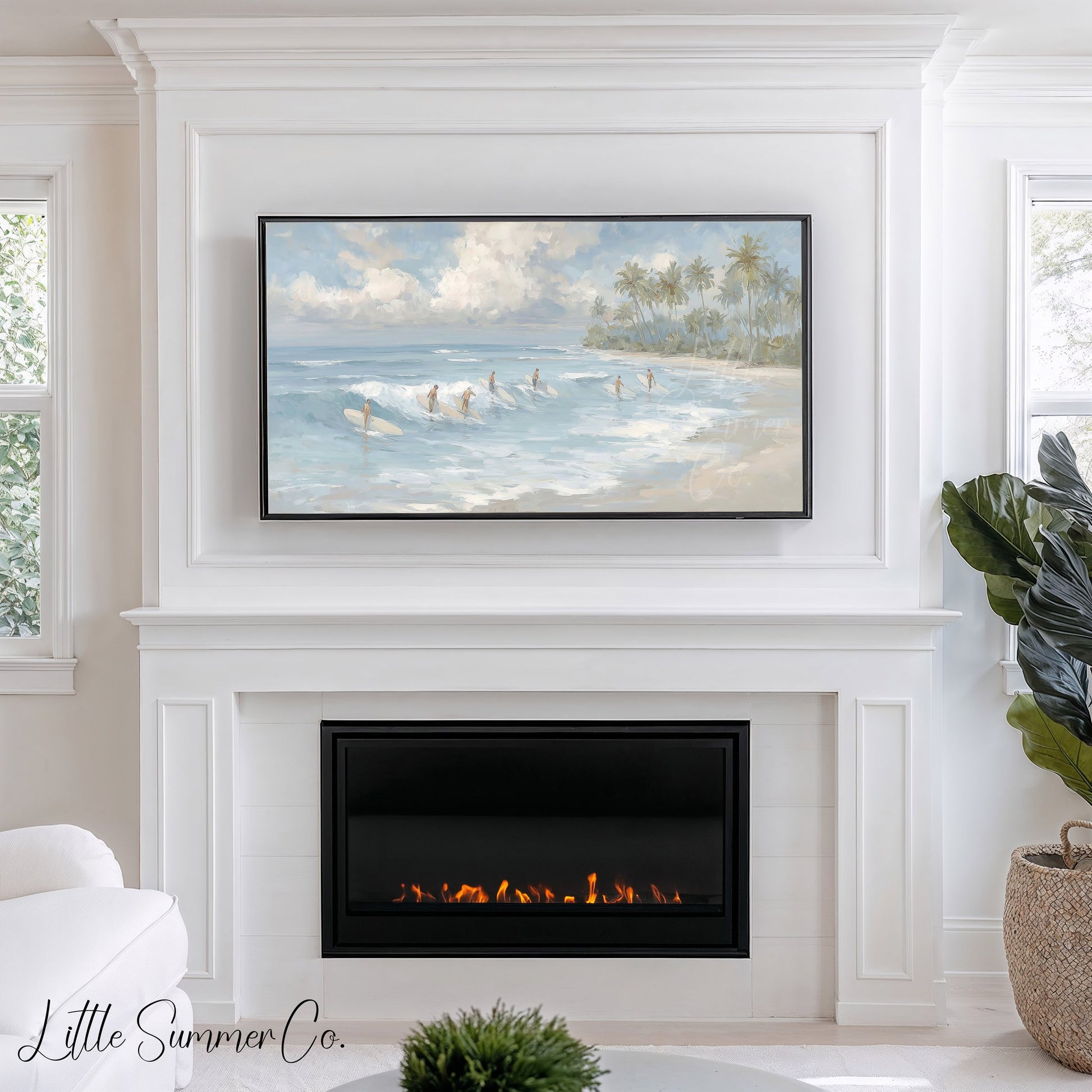 Beach Surfers Frame TV Art displayed on a TV