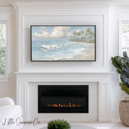 Beach Surfers Frame TV Art displayed on a TV
