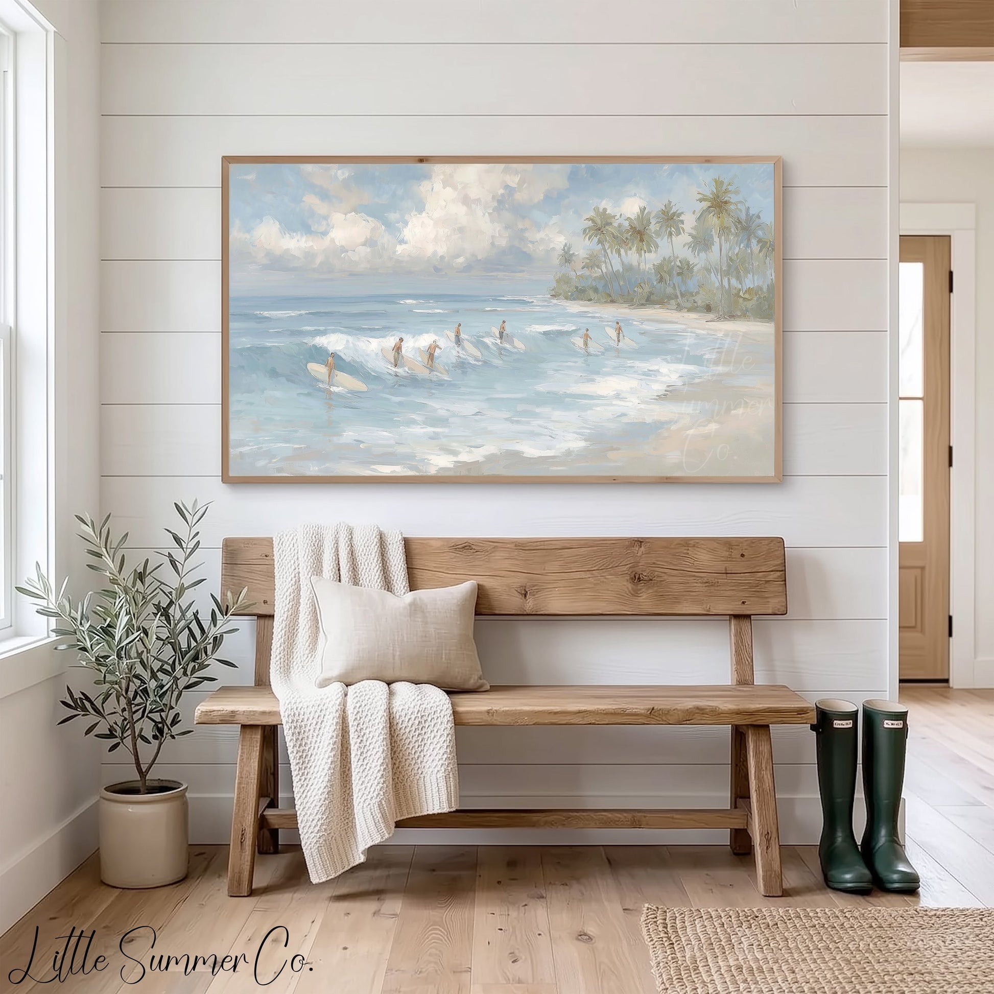 Beach Surfers Frame TV Art displayed on a TV