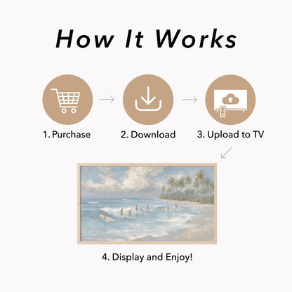 Beach Surfers Frame TV Art displayed on a TV