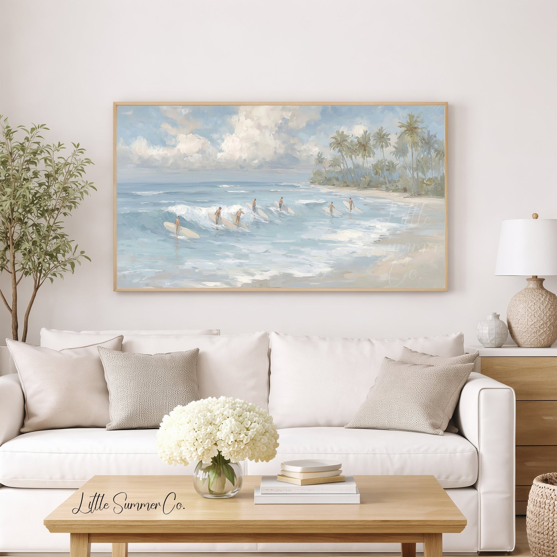 Beach Surfers Frame TV Art displayed on a TV