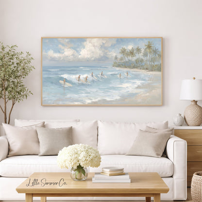 Beach Surfers Frame TV Art displayed on a TV