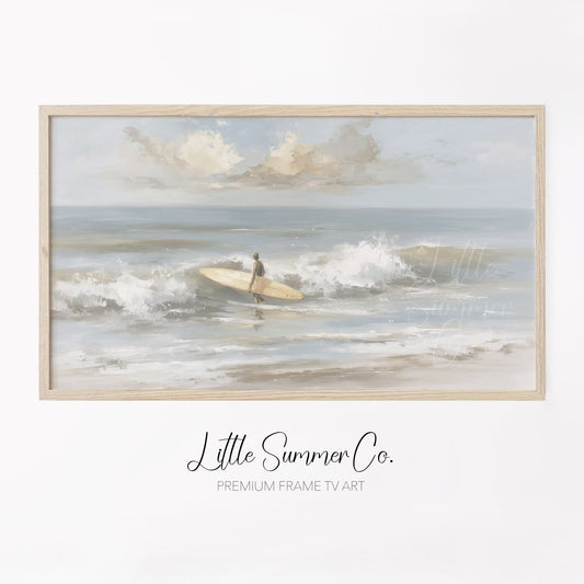 Surfer With Board Frame TV Art displayed on a TV