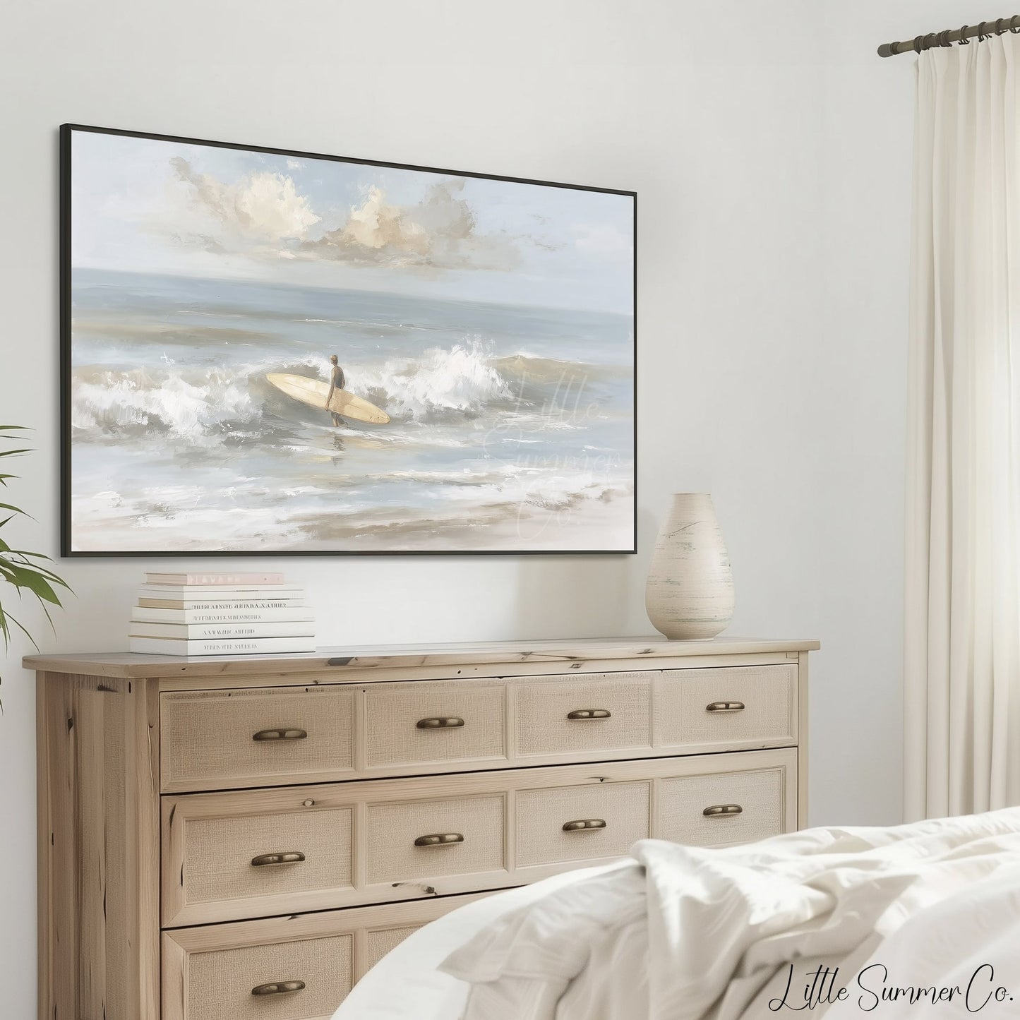 Surfer With Board Frame TV Art displayed on a TV
