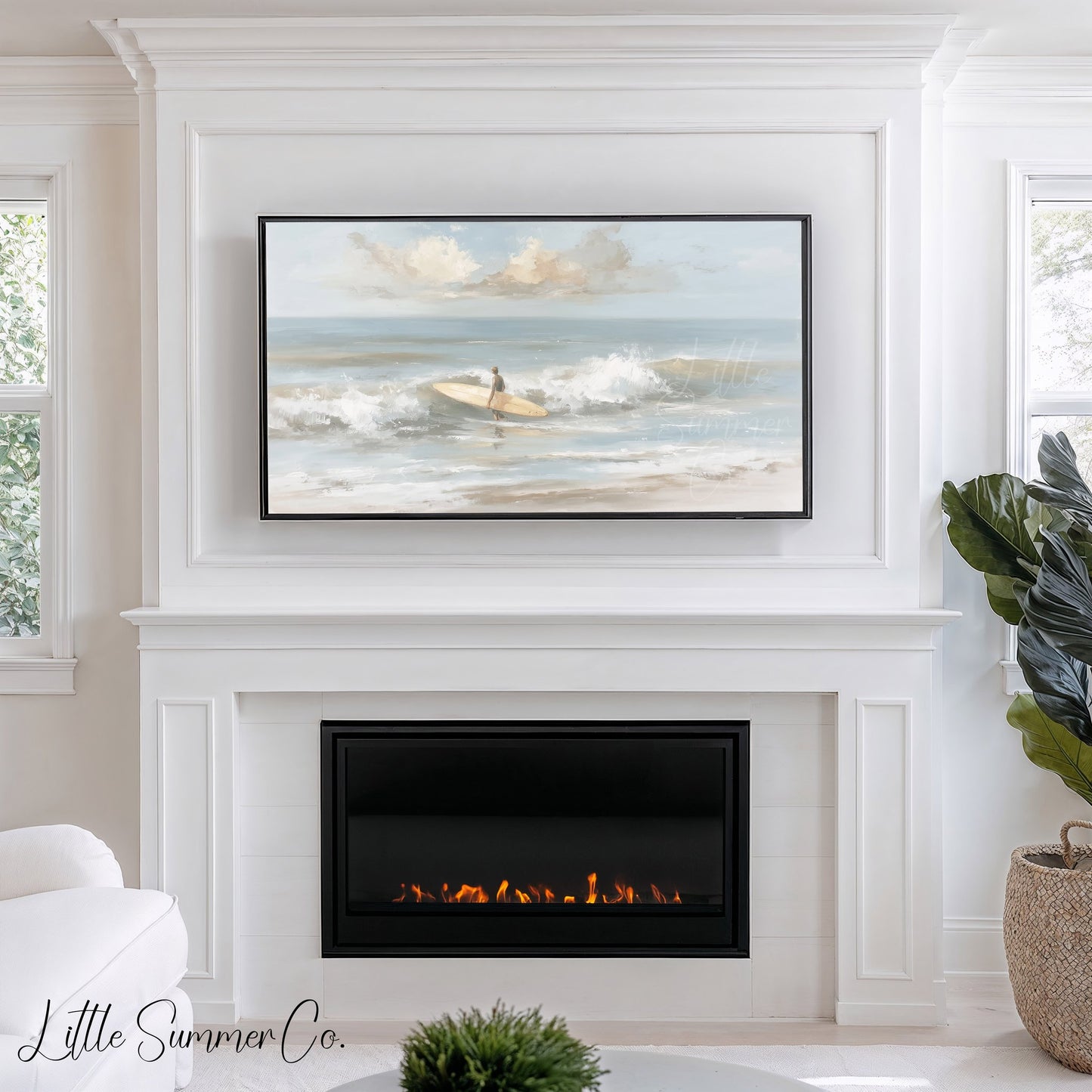 Surfer With Board Frame TV Art displayed on a TV