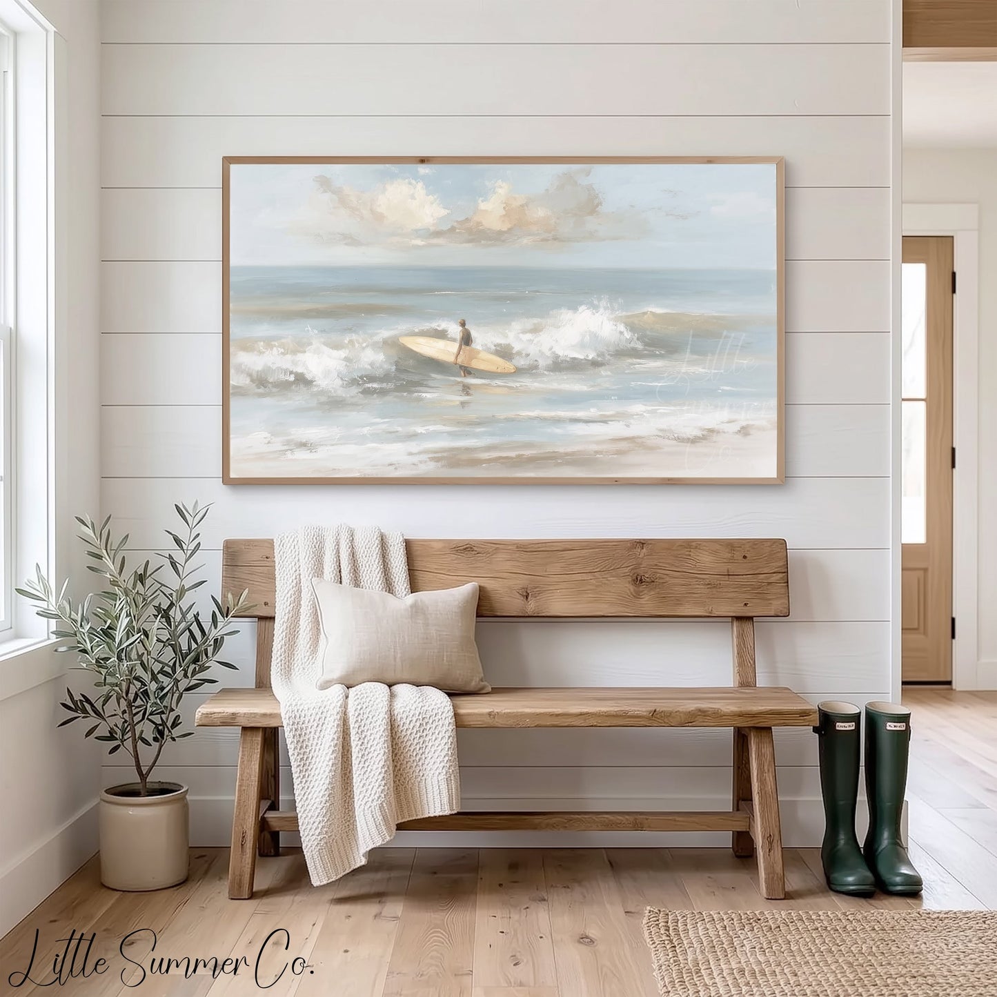 Surfer With Board Frame TV Art displayed on a TV