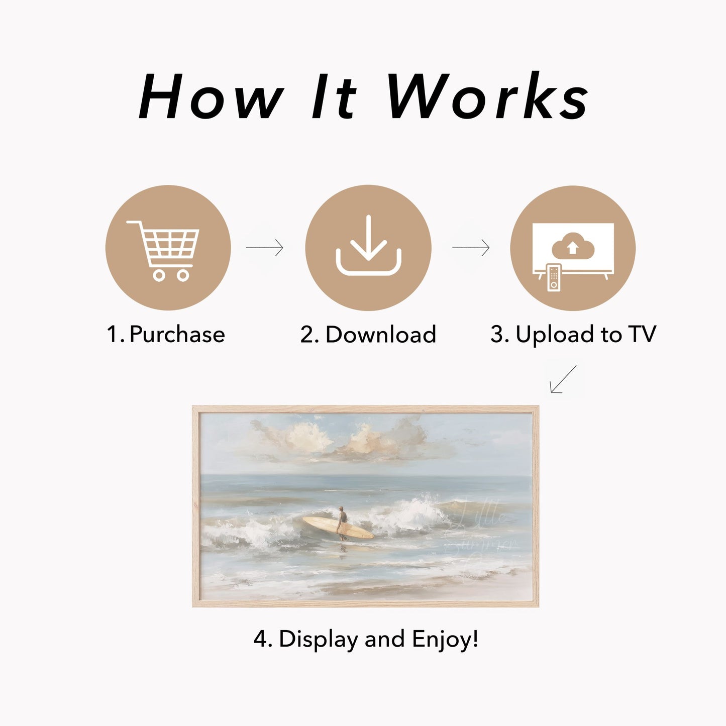 Surfer With Board Frame TV Art displayed on a TV