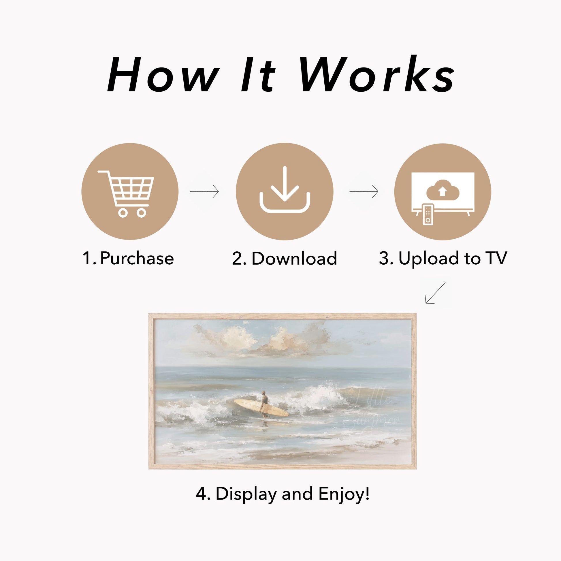 Surfer With Board Frame TV Art displayed on a TV
