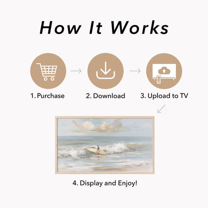 Surfer With Board Frame TV Art displayed on a TV