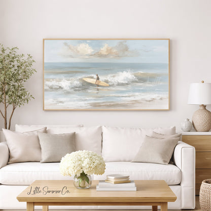 Surfer With Board Frame TV Art displayed on a TV