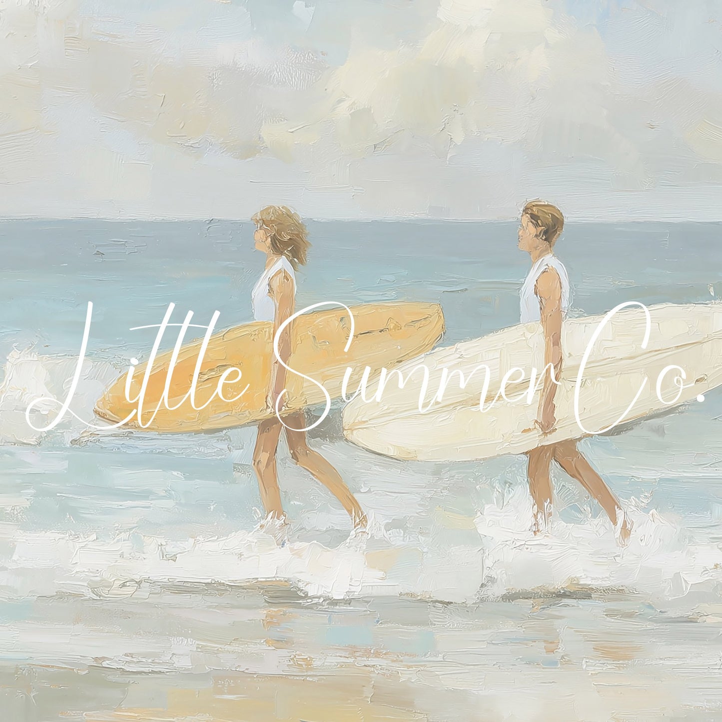 Surfers With Surfboards Frame TV Art displayed on a TV