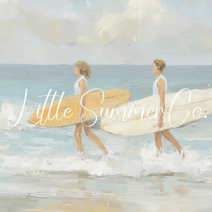 Surfers With Surfboards Frame TV Art displayed on a TV