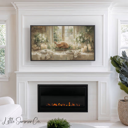 Turkey Dinner Table Frame TV Art displayed on a TV