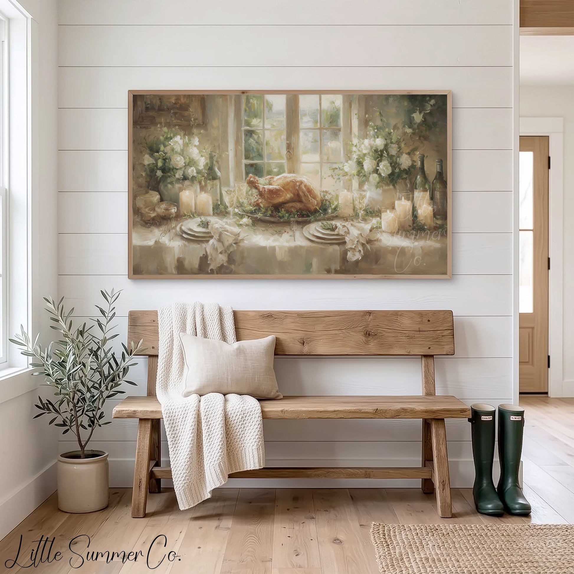 Turkey Dinner Table Frame TV Art displayed on a TV