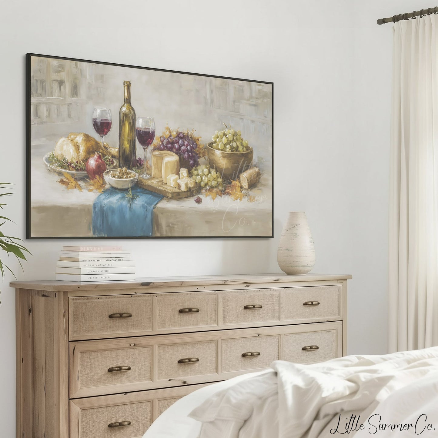 Wine Grapes Cheese Frame TV Art displayed on a TV