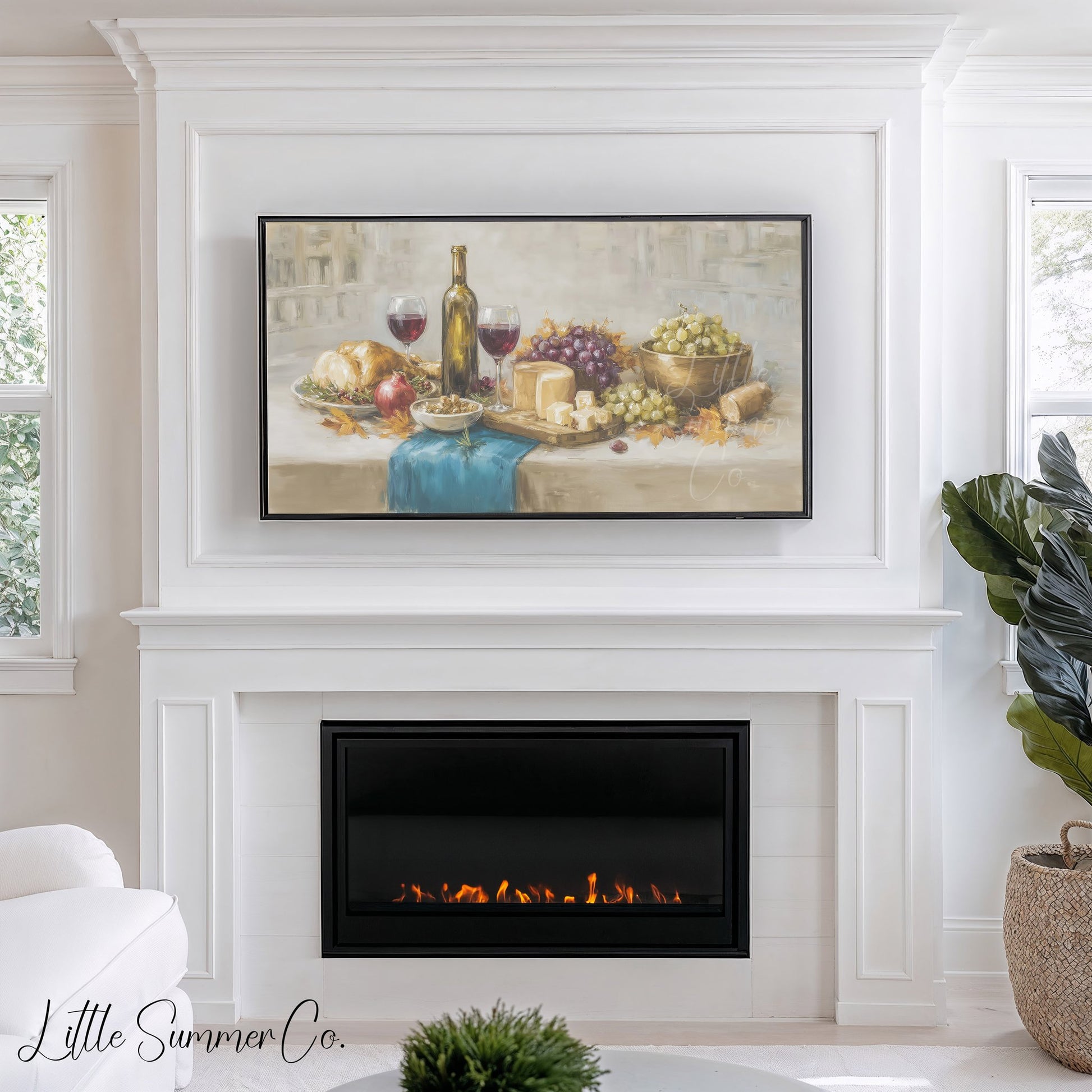 Wine Grapes Cheese Frame TV Art displayed on a TV