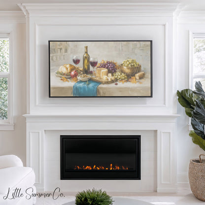 Wine Grapes Cheese Frame TV Art displayed on a TV