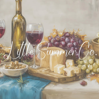 Wine Grapes Cheese Frame TV Art displayed on a TV