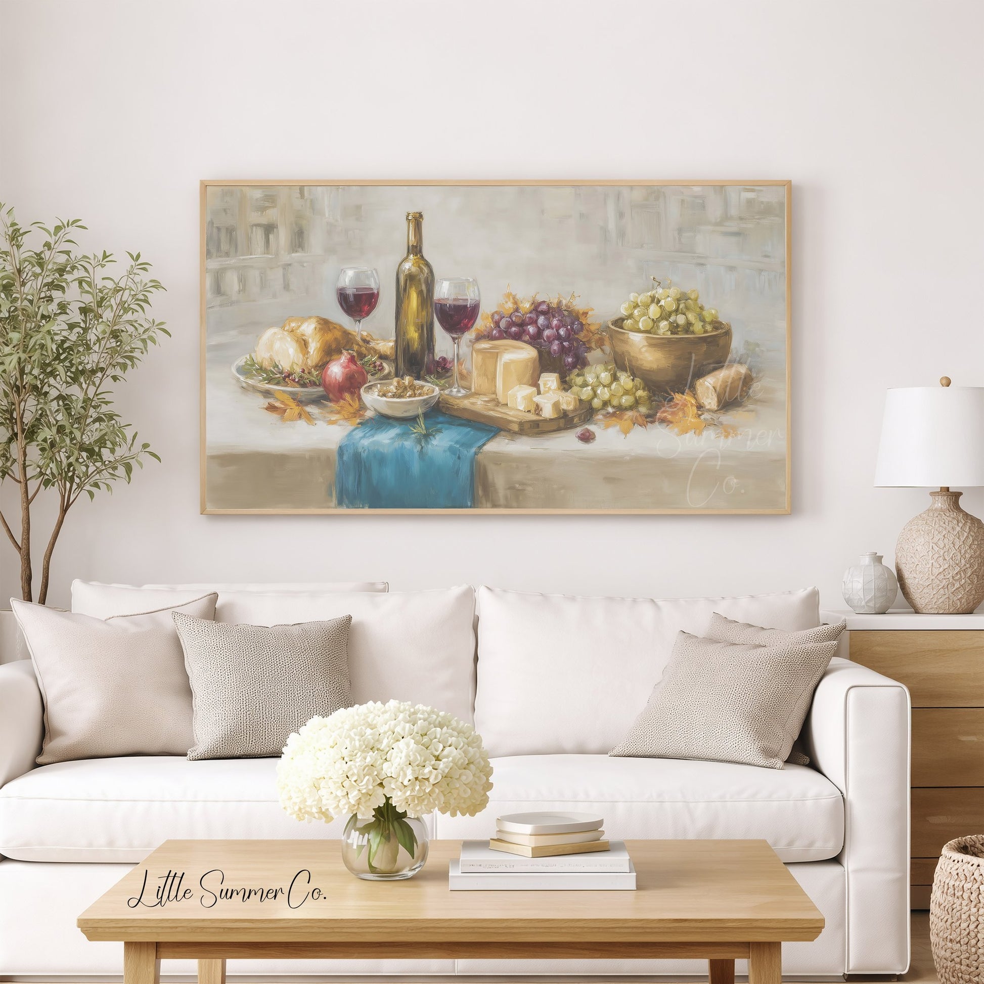 Wine Grapes Cheese Frame TV Art displayed on a TV