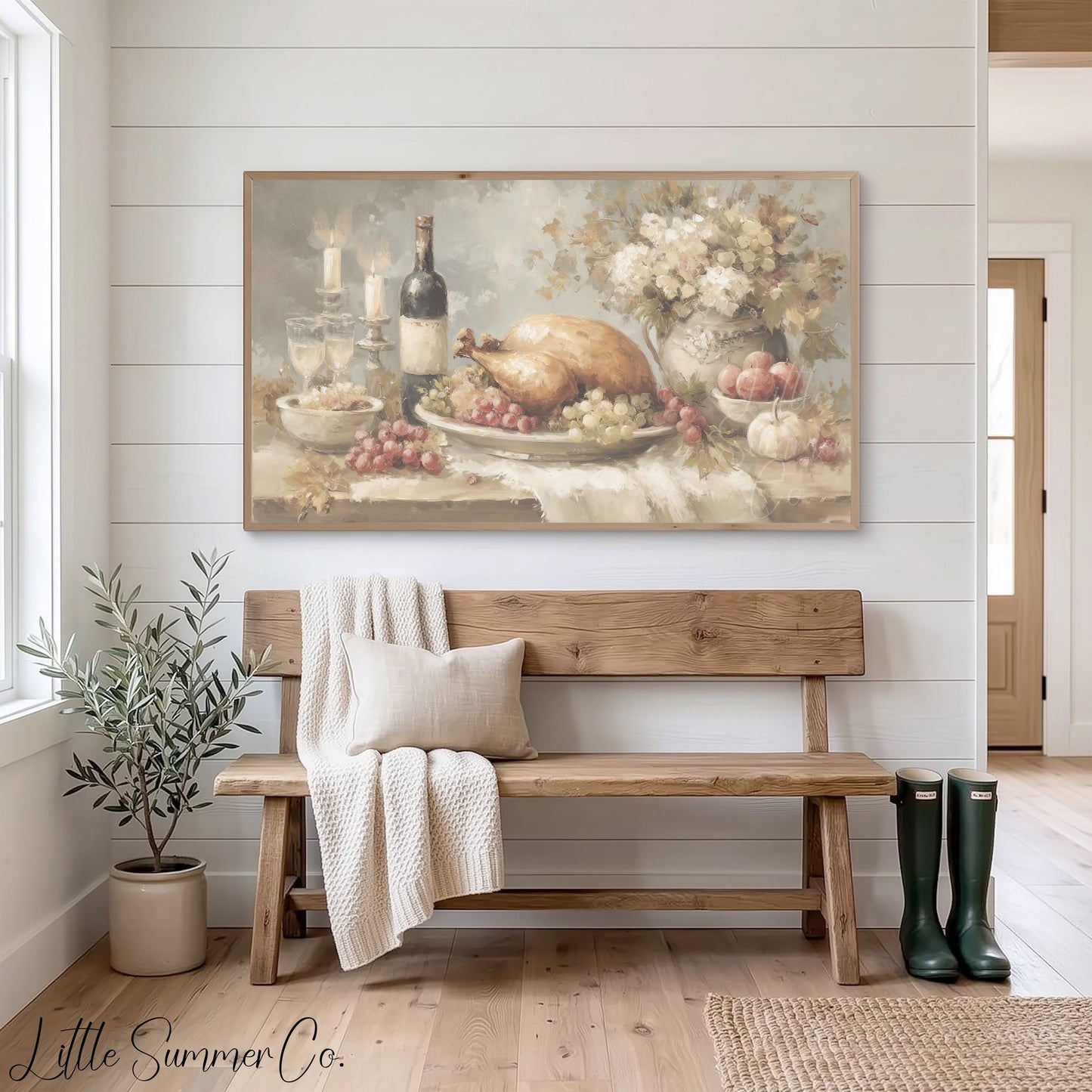Turkey And Grapes Frame TV Art displayed on a TV