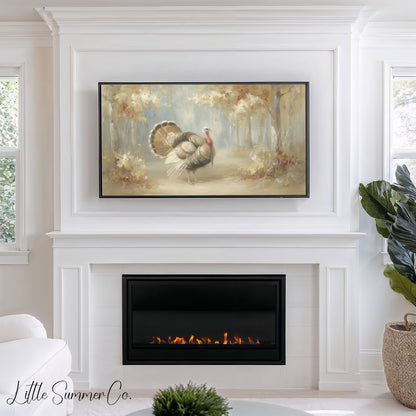 Majestic Turkey Autumn Forest Frame TV Art displayed on a TV
