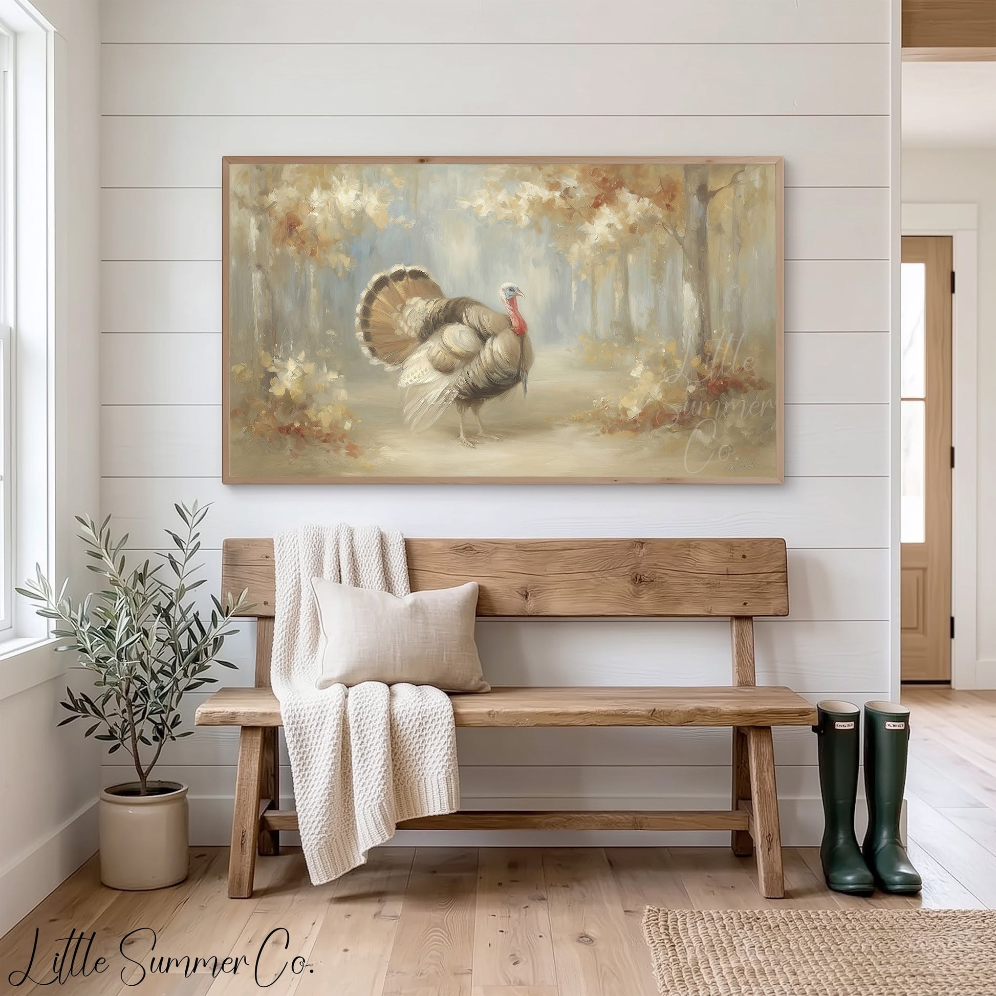 Majestic Turkey Autumn Forest Frame TV Art displayed on a TV