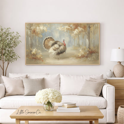 Majestic Turkey Autumn Forest Frame TV Art displayed on a TV