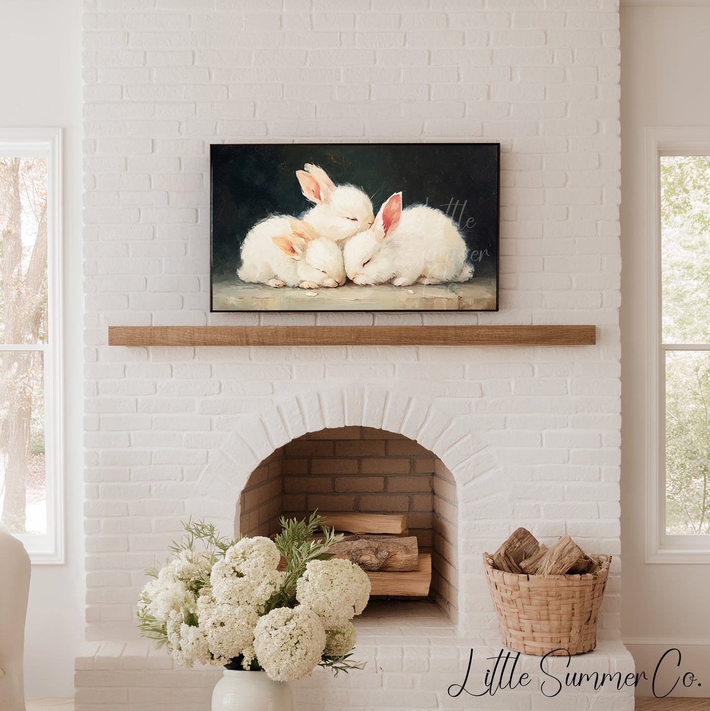 Sleeping Bunnies Frame TV Art displayed on a TV