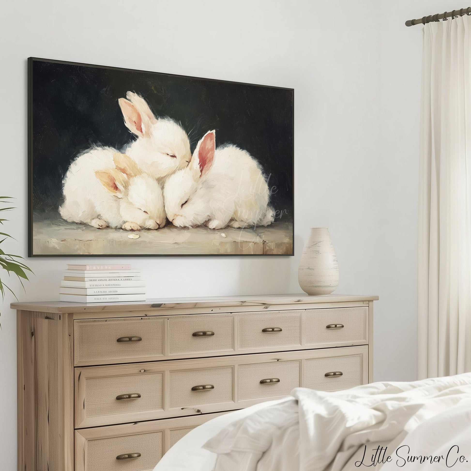 Sleeping Bunnies Frame TV Art displayed on a TV