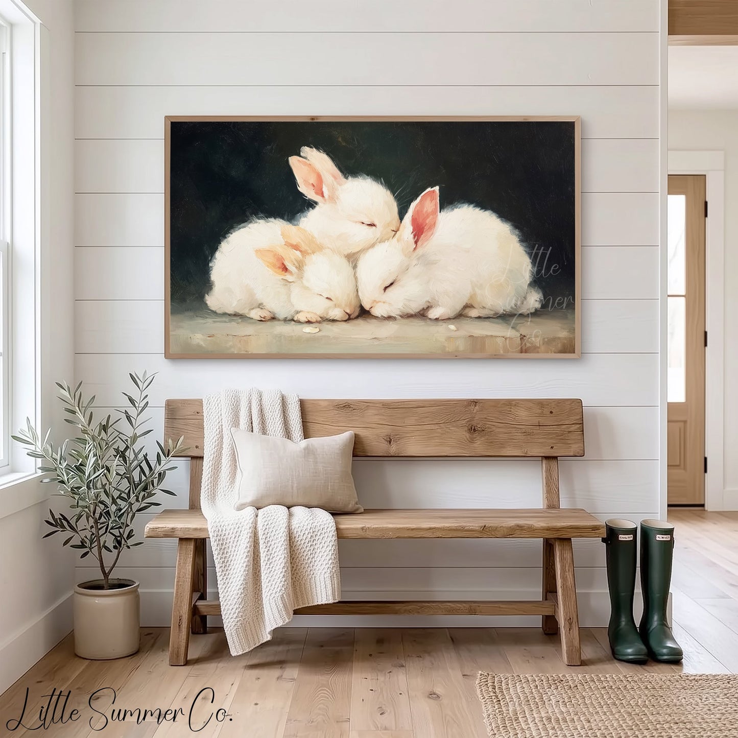 Sleeping Bunnies Frame TV Art displayed on a TV