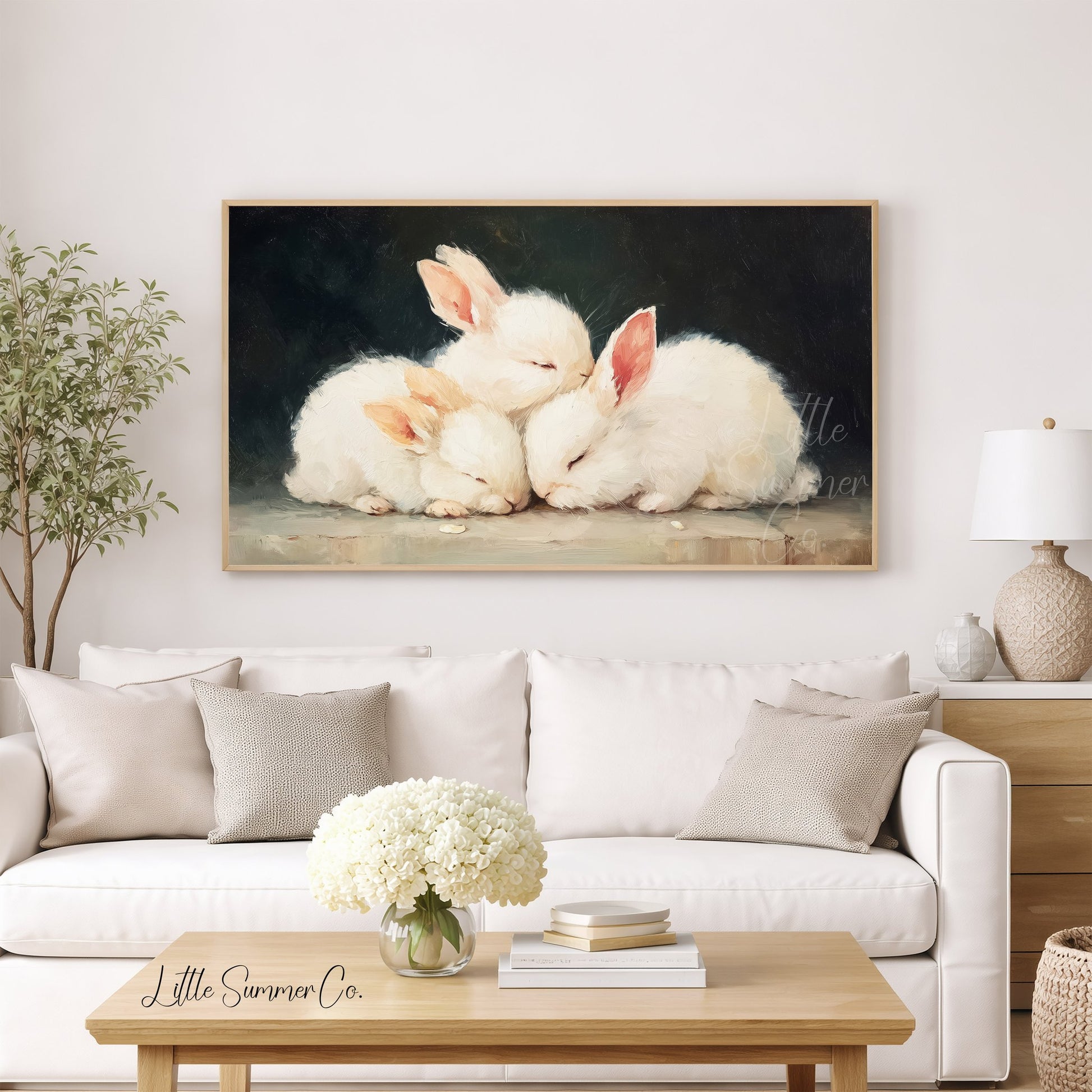 Sleeping Bunnies Frame TV Art displayed on a TV