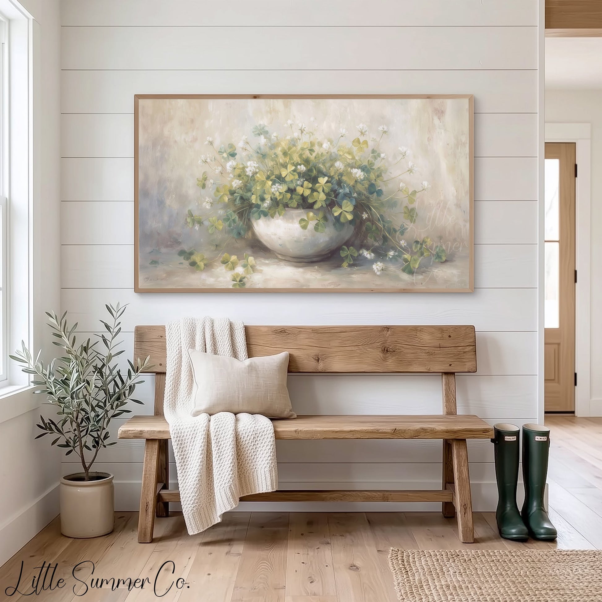Shamrock Bowl Arrangement Frame TV Art displayed on a TV