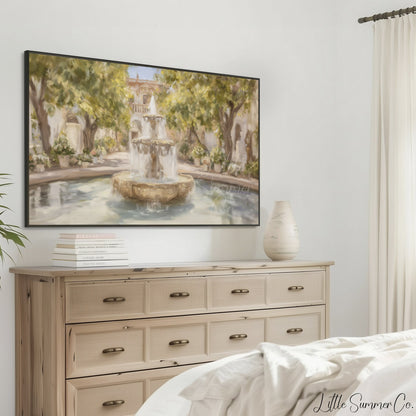 Courtyard Fountain Frame TV Art displayed on a TV