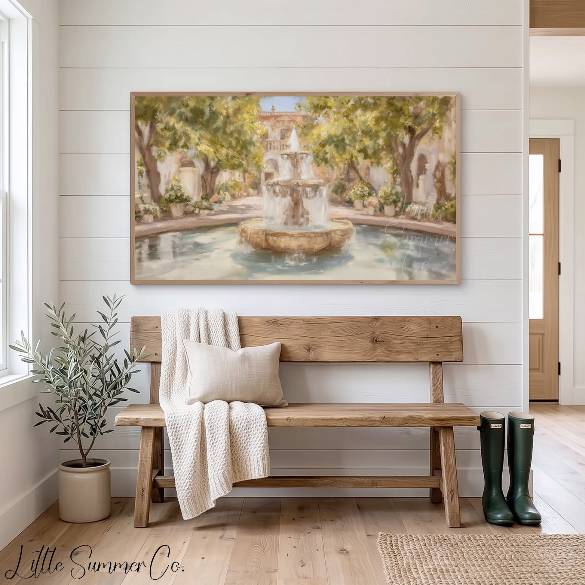 Courtyard Fountain Frame TV Art displayed on a TV