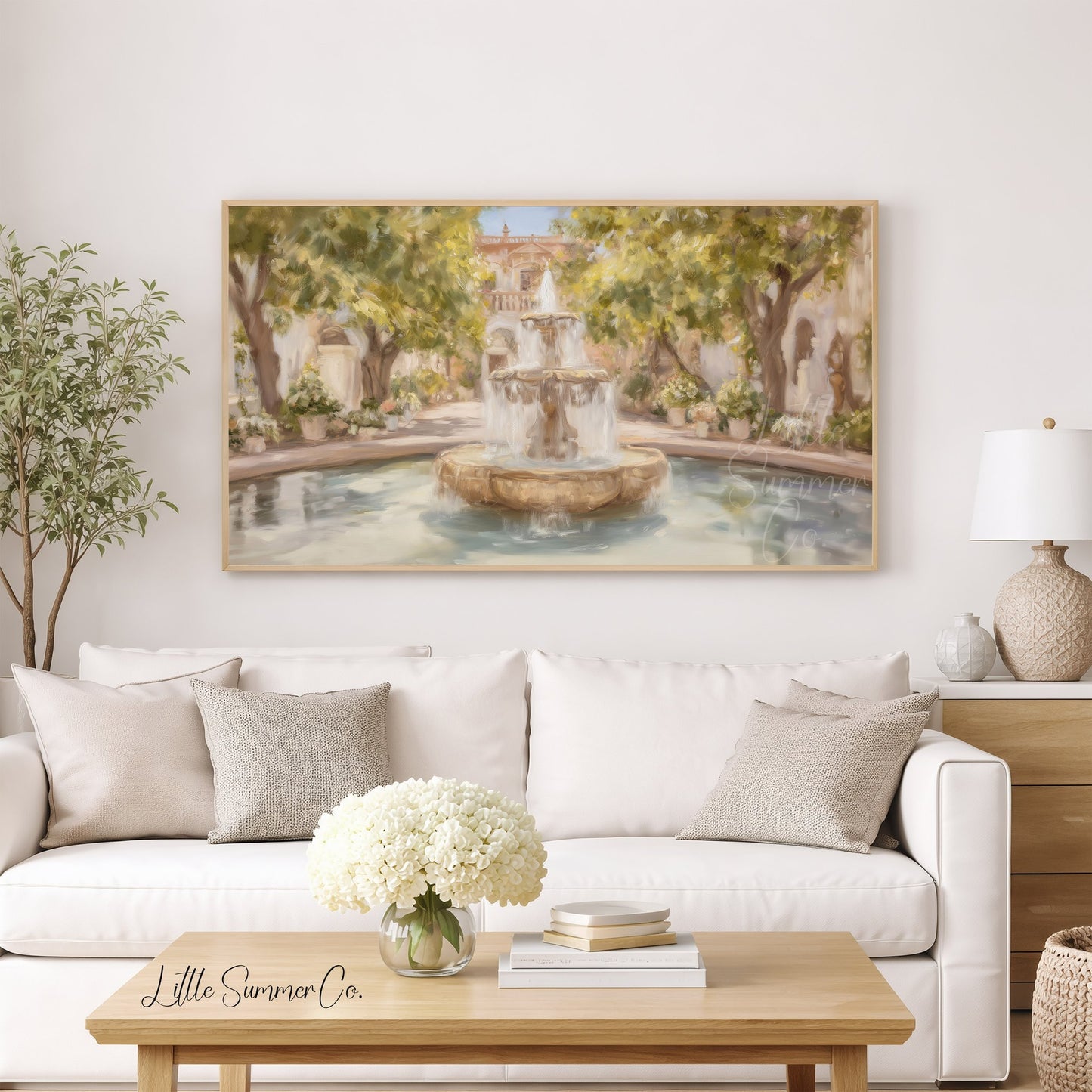 Courtyard Fountain Frame TV Art displayed on a TV