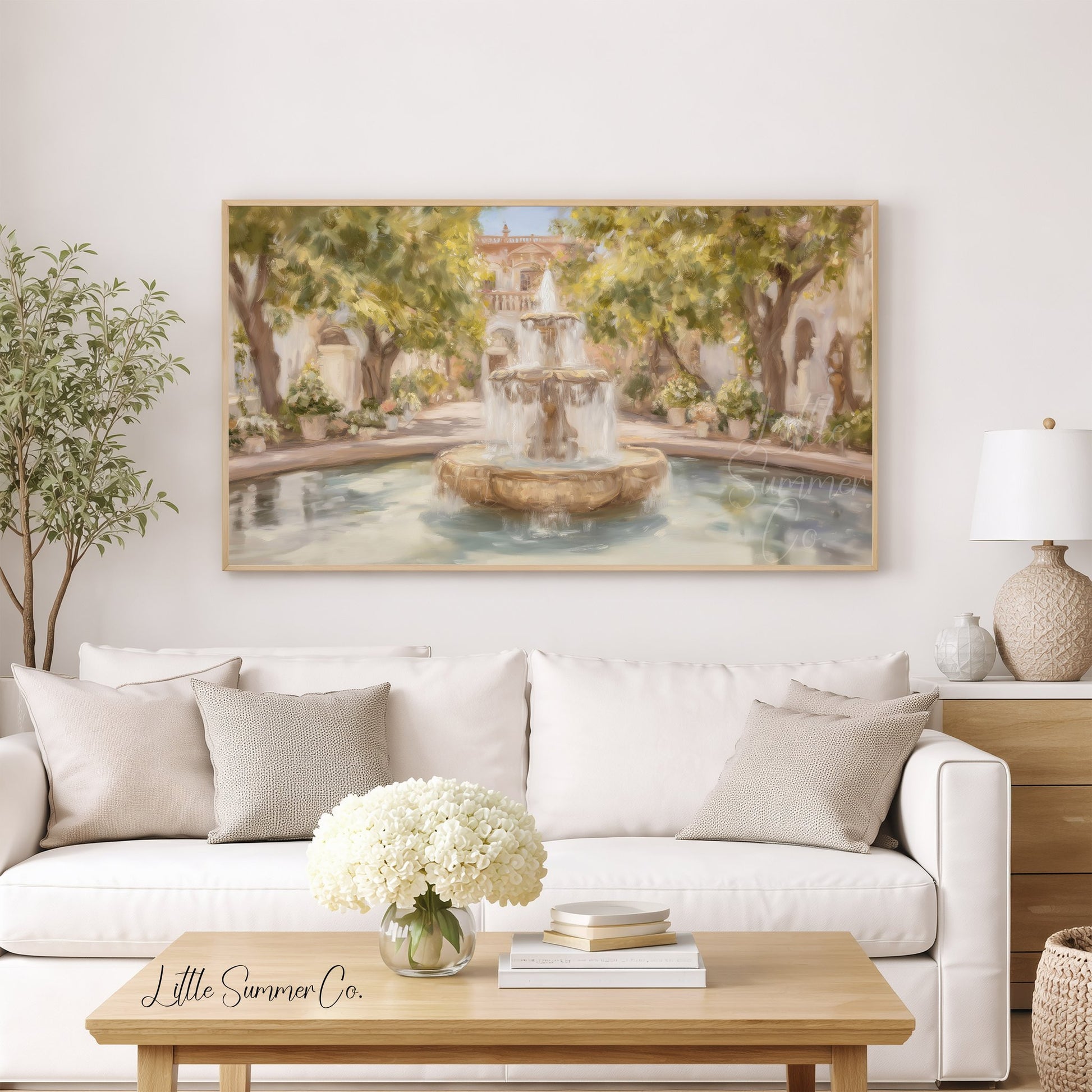 Courtyard Fountain Frame TV Art displayed on a TV