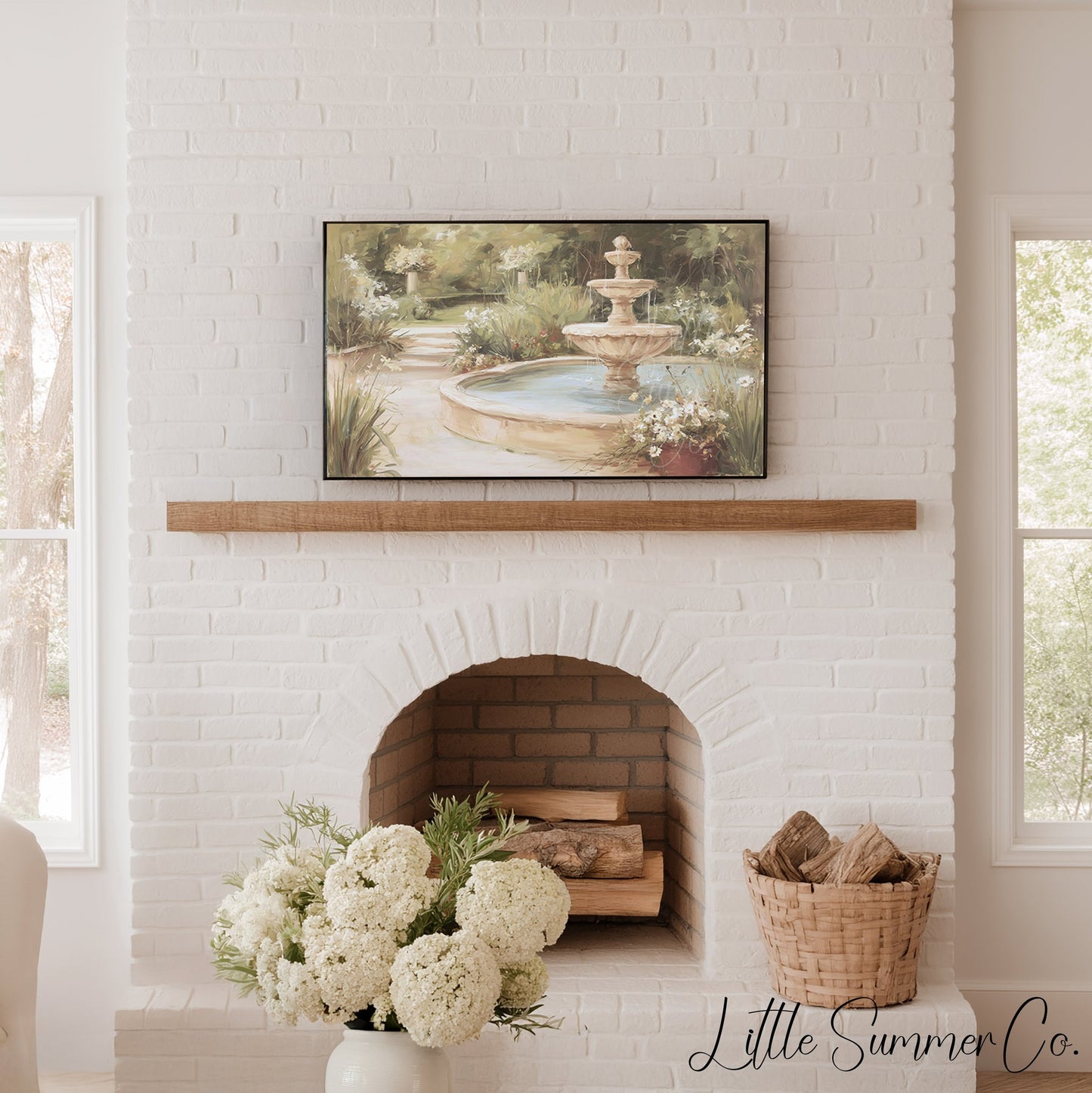 Garden Fountain Path Frame TV Art displayed on a TV