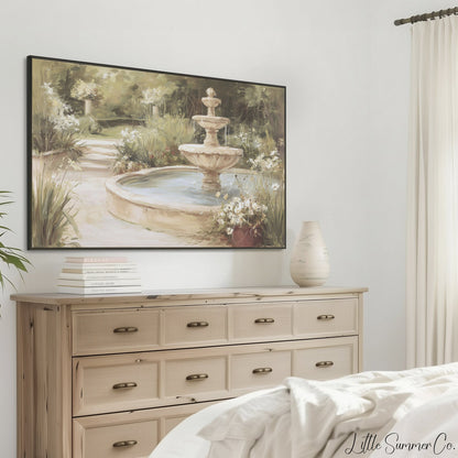 Garden Fountain Path Frame TV Art displayed on a TV