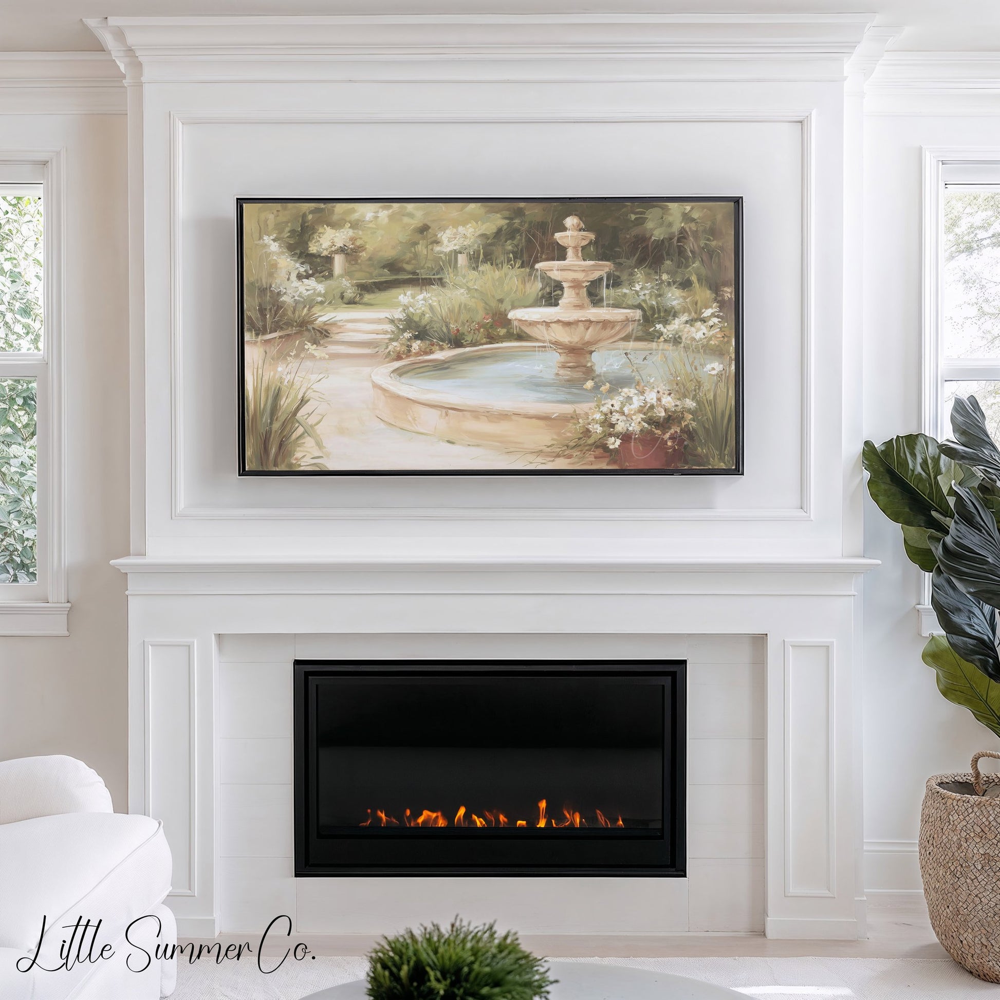 Garden Fountain Path Frame TV Art displayed on a TV