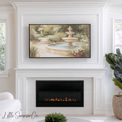 Garden Fountain Path Frame TV Art displayed on a TV