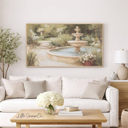 Garden Fountain Path Frame TV Art displayed on a TV