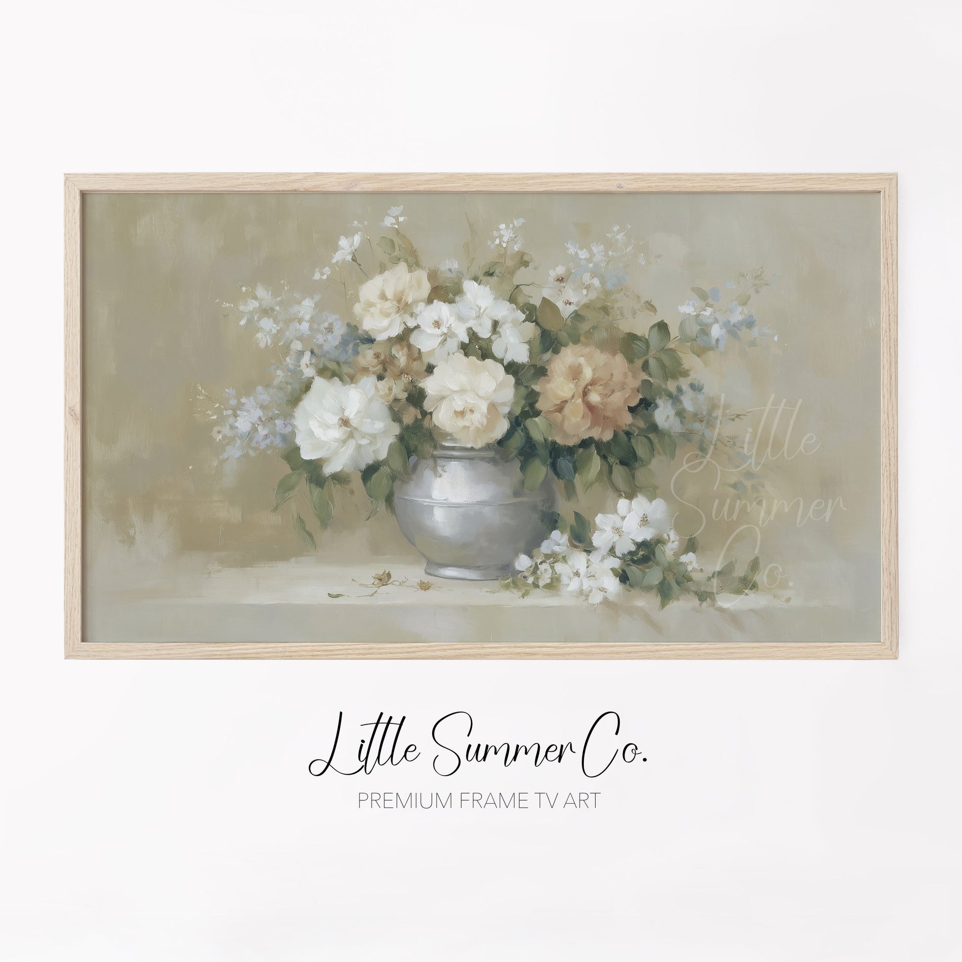 Peach Rose Bouquet Silver Vase Frame TV Art displayed on a TV