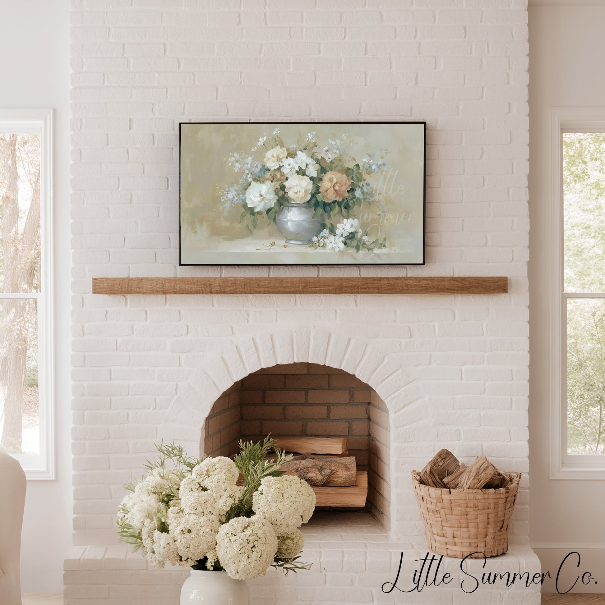 Peach Rose Bouquet Silver Vase Frame TV Art displayed on a TV