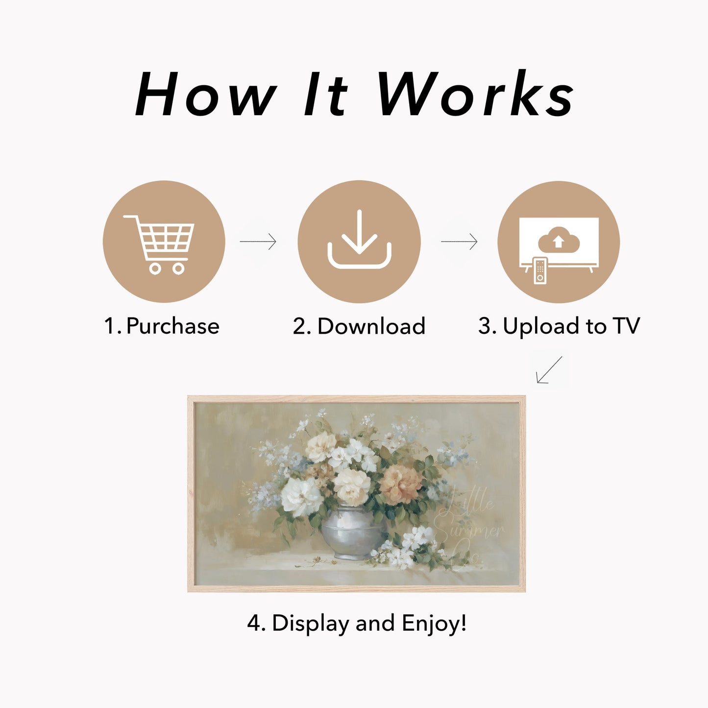 Peach Rose Bouquet Silver Vase Frame TV Art displayed on a TV